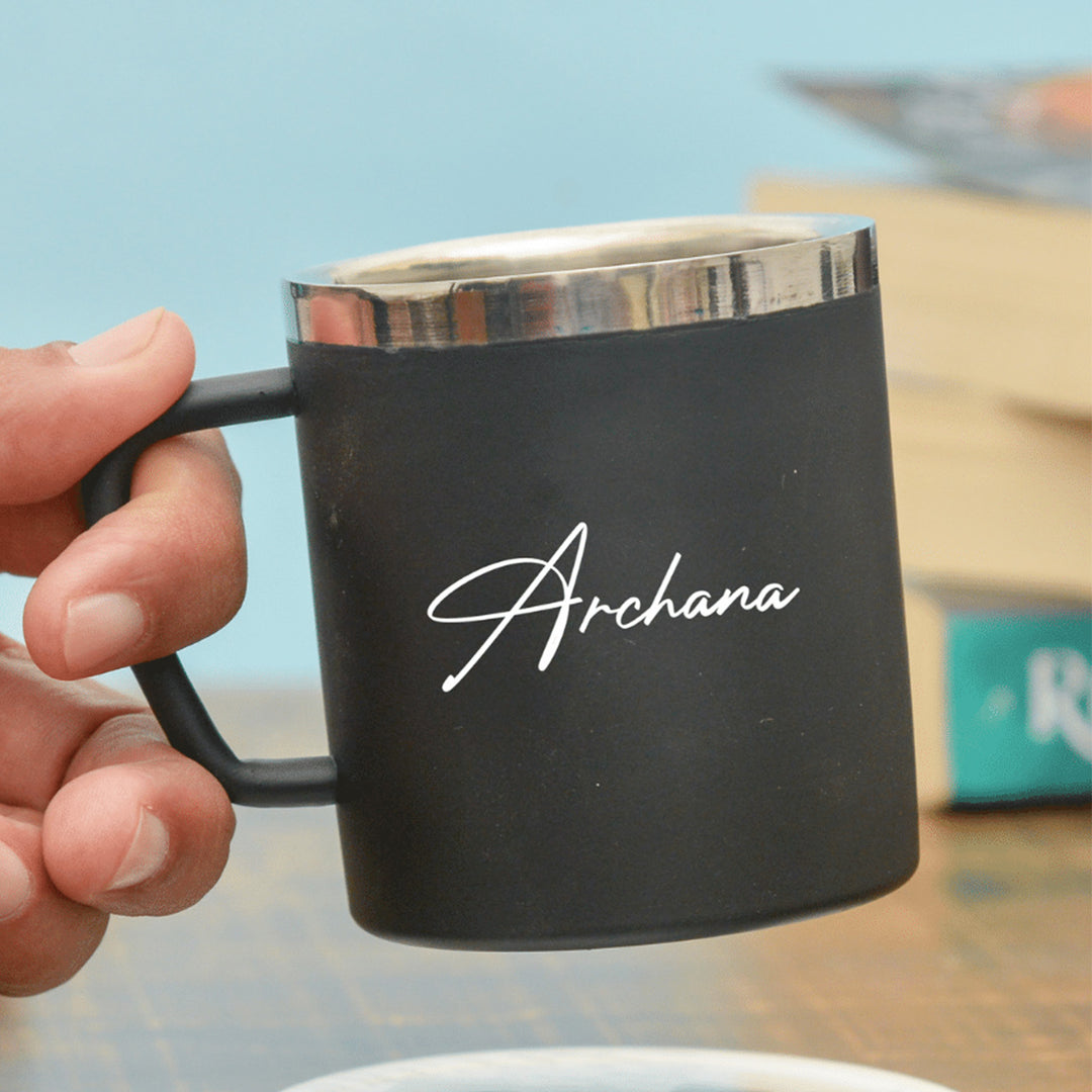 Personalized Engraved Matte Black Stainless Steel Mug | 250 ml