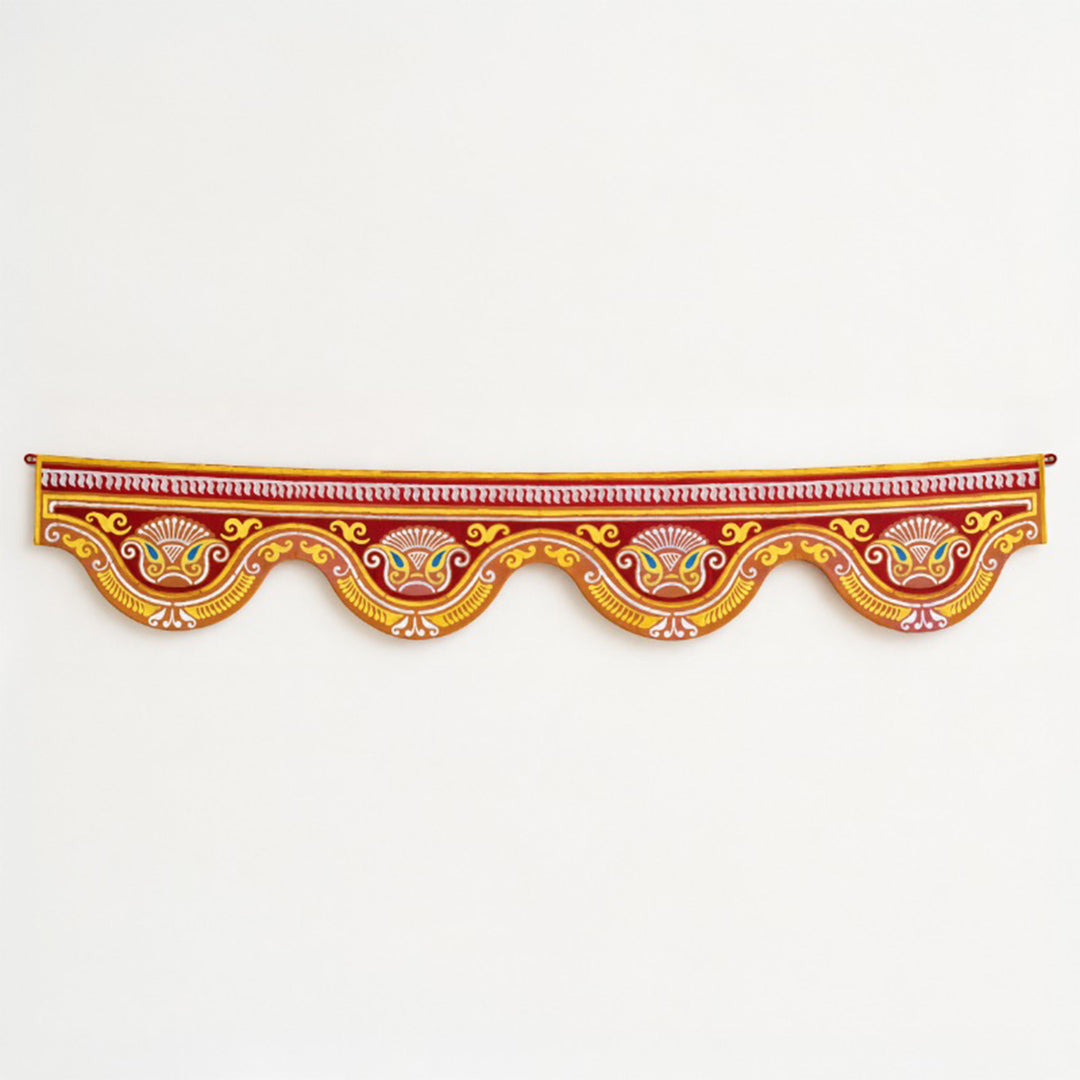 Handcrafted Chaitri Alpona-Inspired Fabric & Felt Door Toran with Metal Hoops