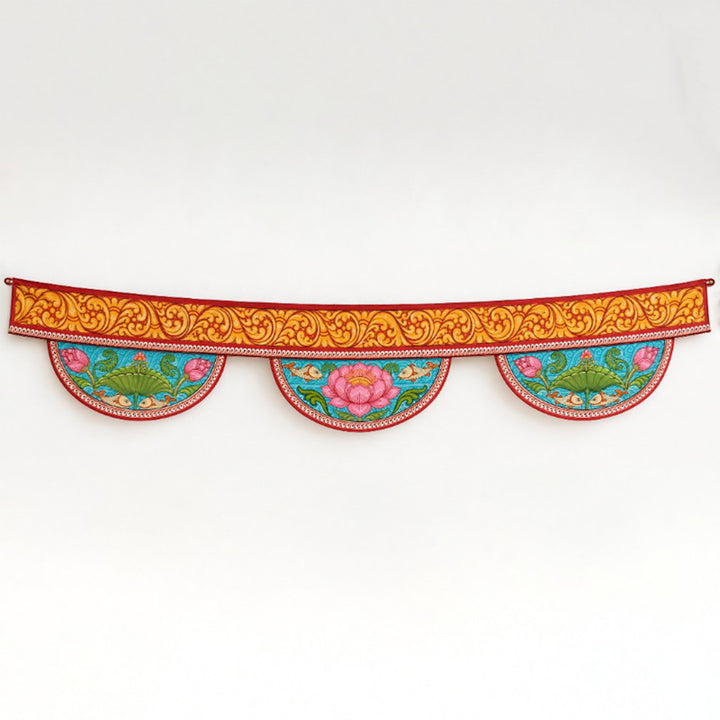 Handcrafted Padma Pattachitra-Inspired Fabric & Felt Door Toran With Metal Hoops