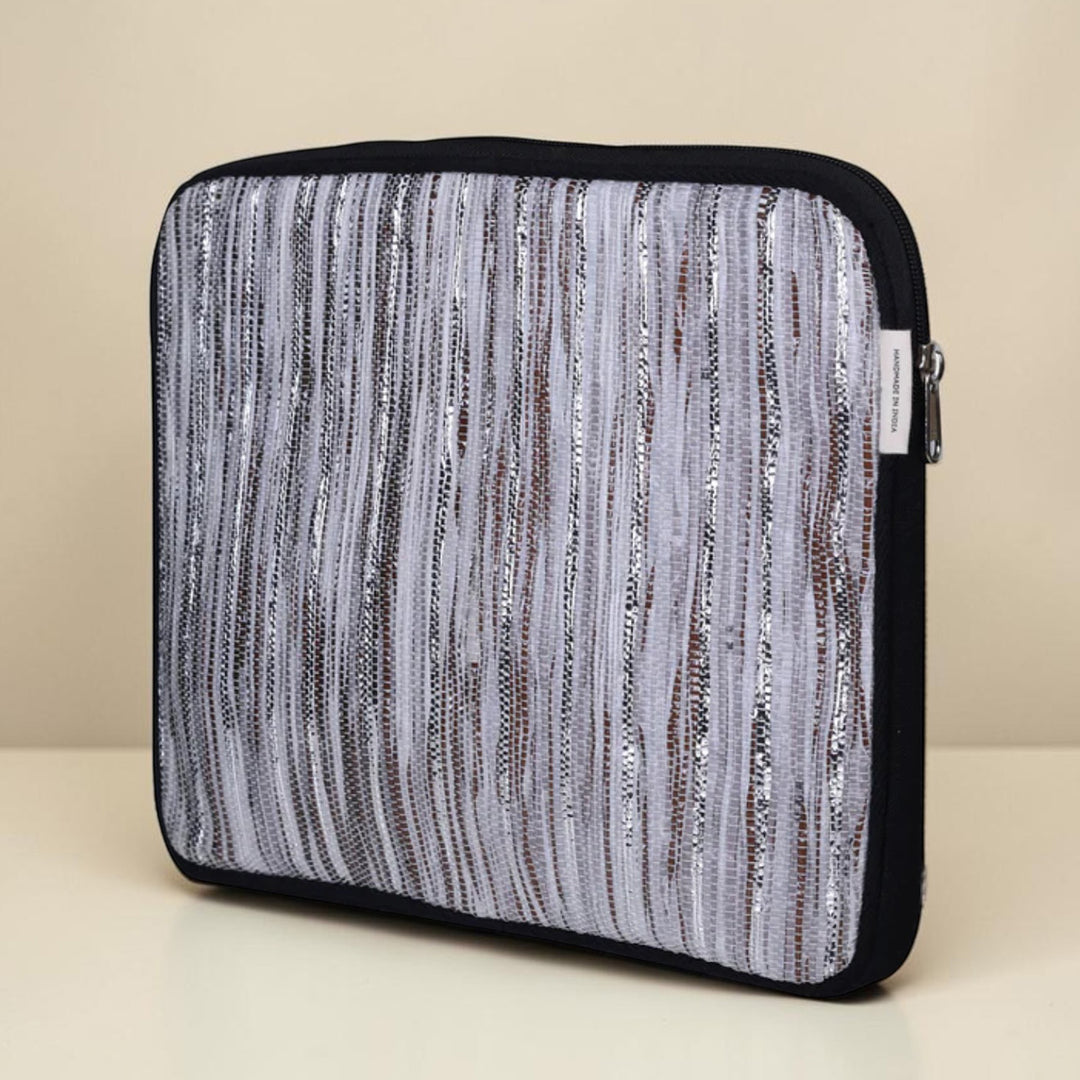 Handcrafted Silver and White Striped Upcycled Plastic 14" Laptop Sleeve