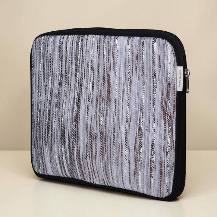 Handcrafted Silver and White Striped Upcycled Plastic 14" Laptop Sleeve