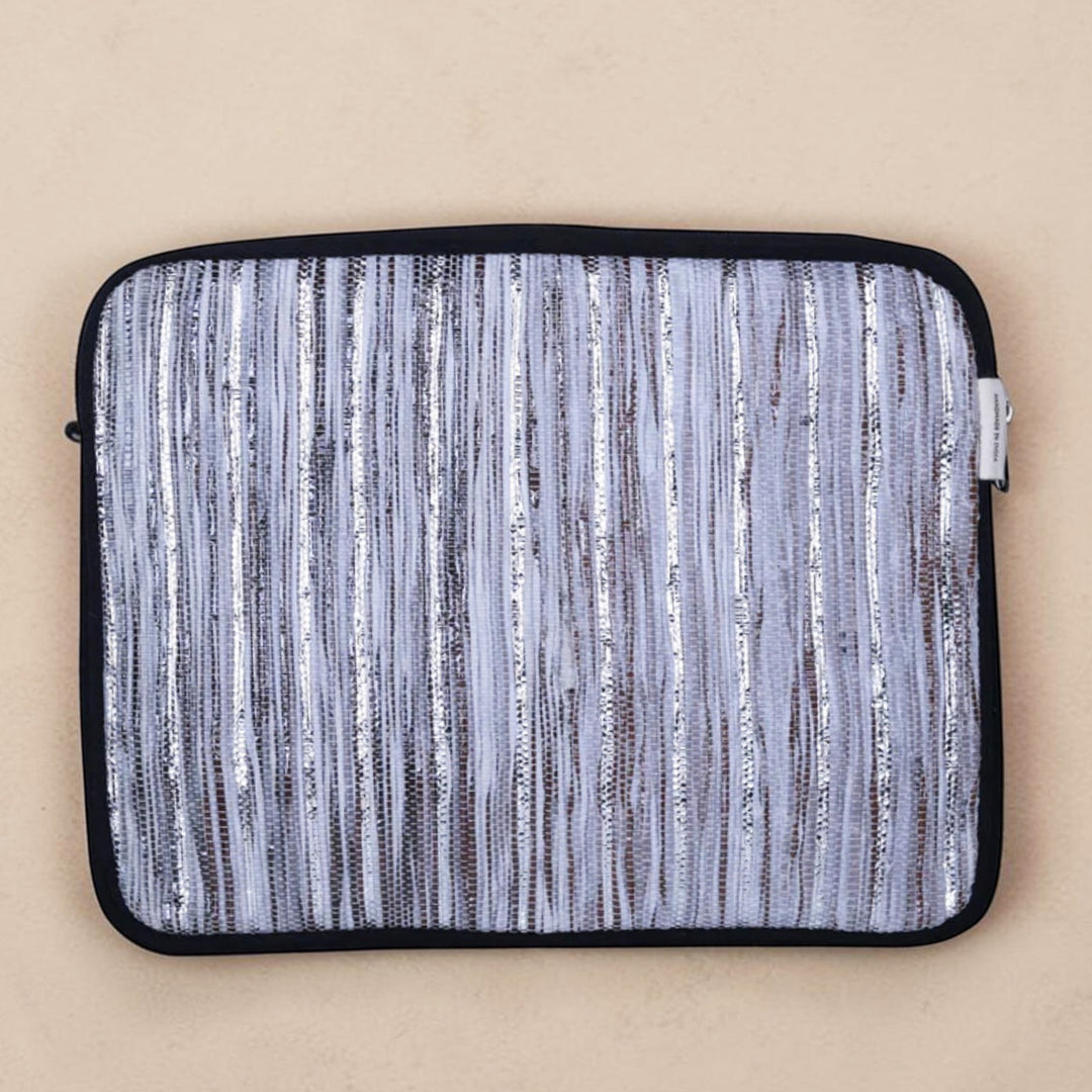 Handcrafted Silver and White Striped Upcycled Plastic 14" Laptop Sleeve