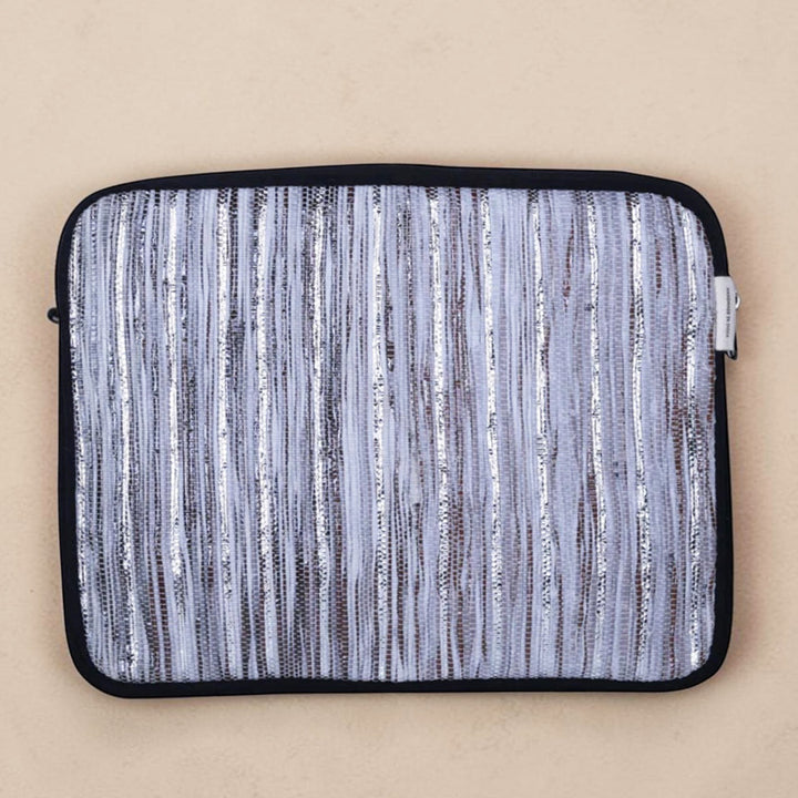 Handcrafted Silver and White Striped Upcycled Plastic 14" Laptop Sleeve