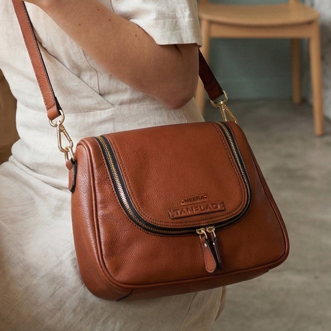 Personalized Brown Millie Leather Sling Bag