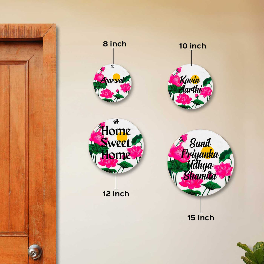 Pink Lotus Personalized Printed Round Resin Name Plate