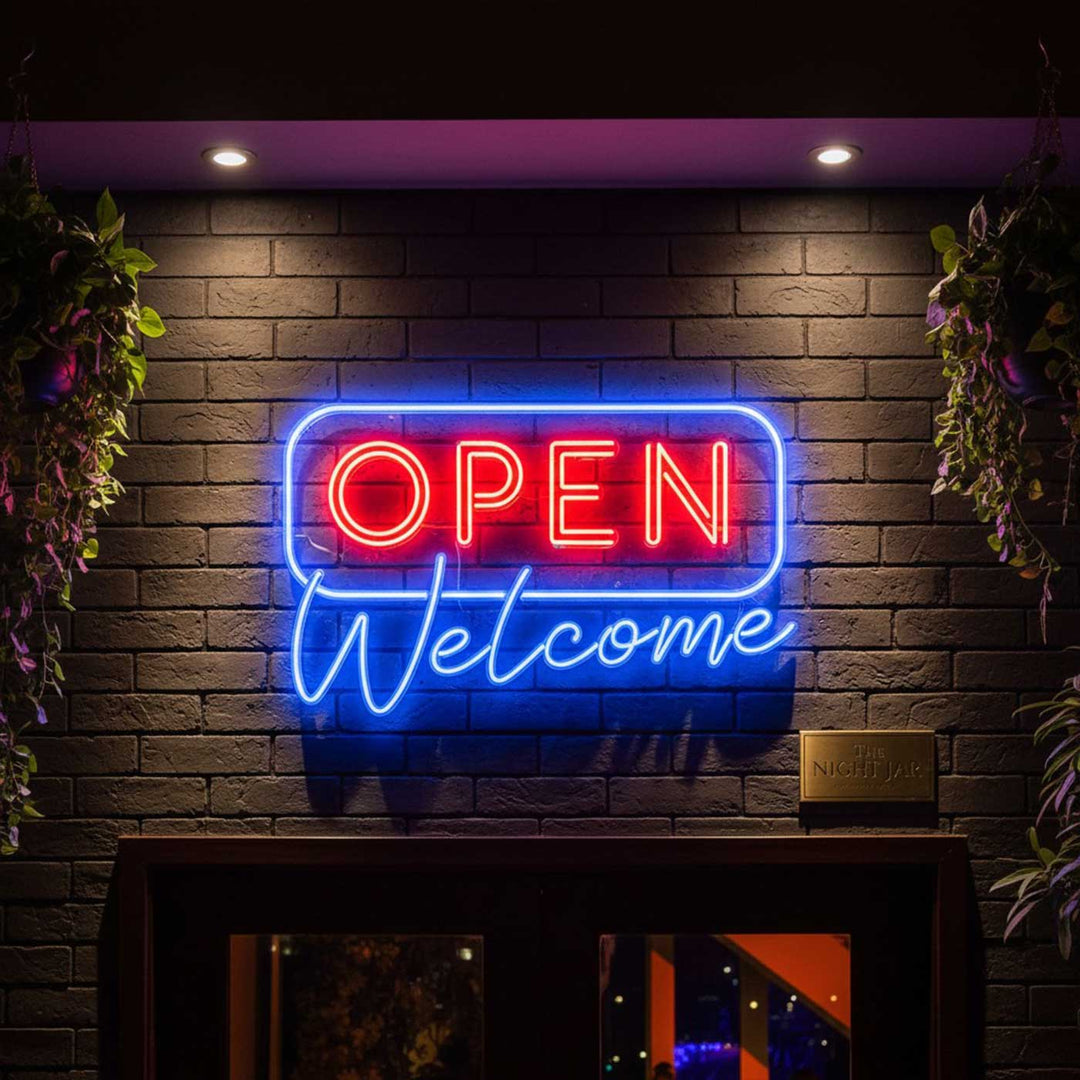 Handmade "Open Welcome" Neon Light Sign Board for Bar and Restaurant Entry