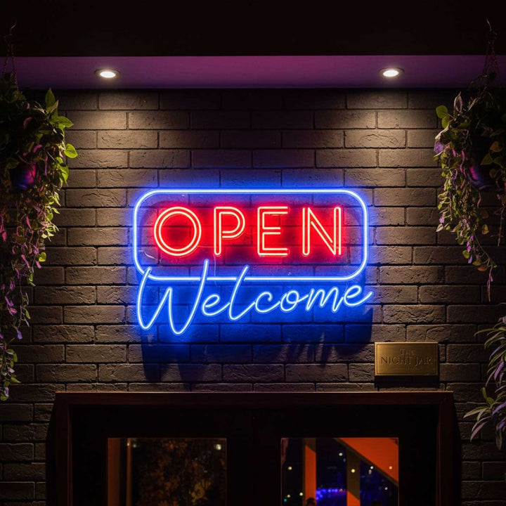 Handmade "Open Welcome" Neon Light Sign Board for Bar and Restaurant Entry