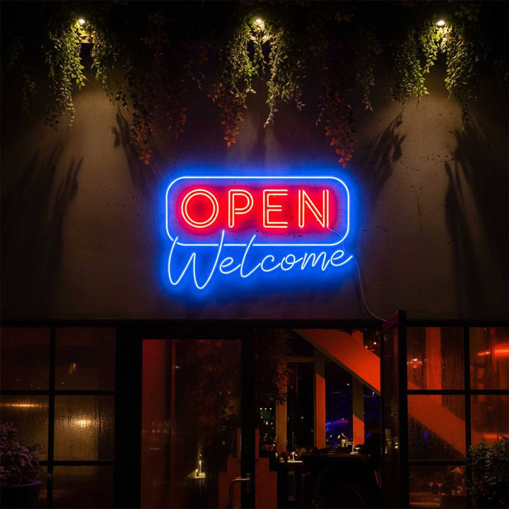Handmade "Open Welcome" Neon Light Sign Board for Bar and Restaurant Entry