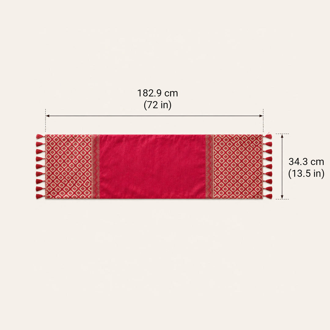 Mughal Boota Screen Printed Silk Table Runner For Festive Dining