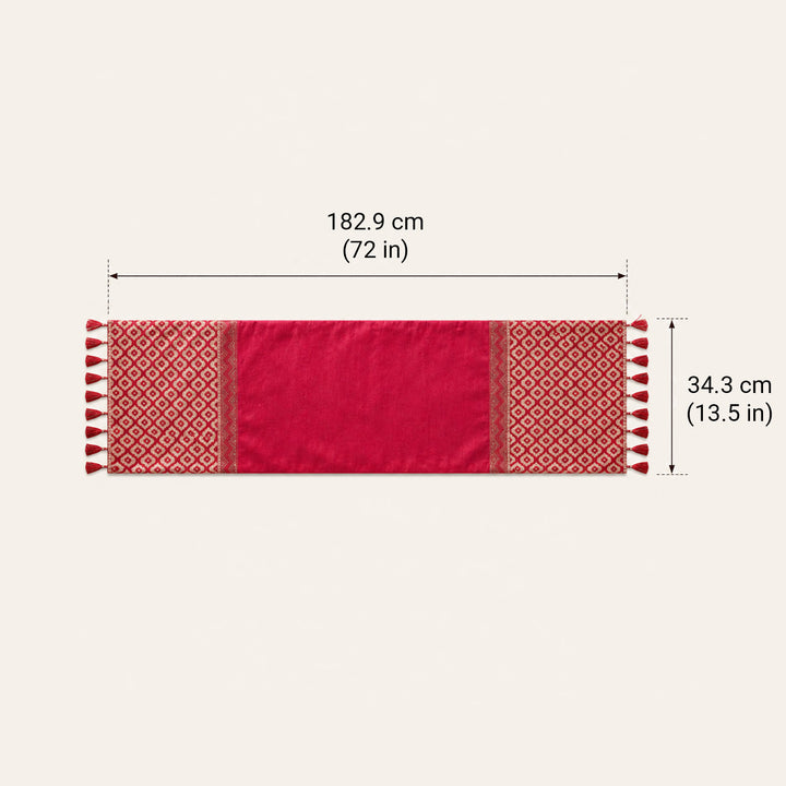 Mughal Boota Screen Printed Silk Table Runner For Festive Dining