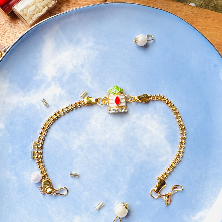 Handmade Lord Shiva Kundan Charm Bracelet Rakhi With Roli Chawal For Brother