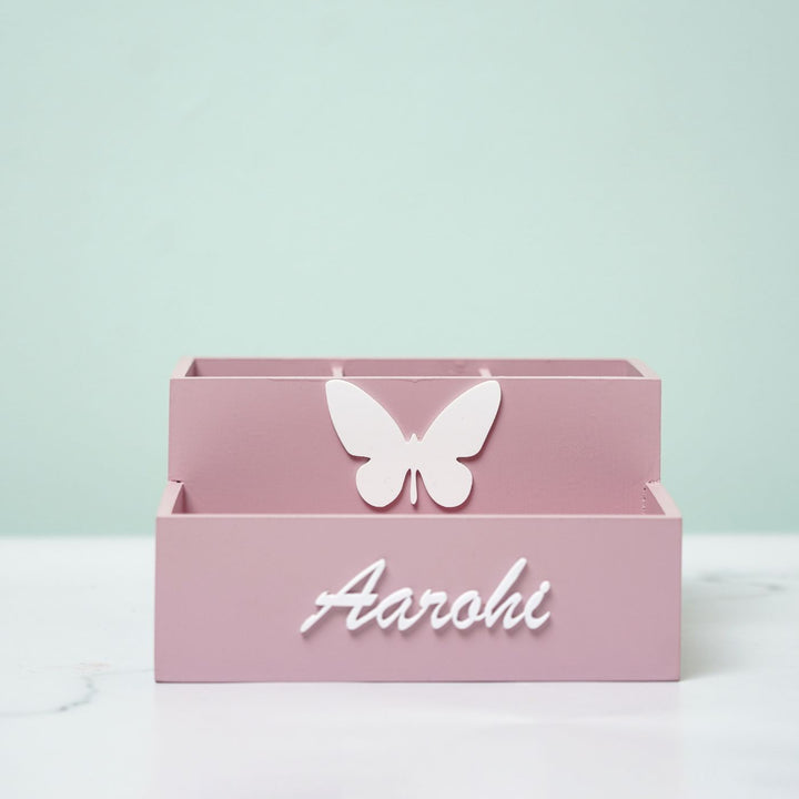 Personalized Wooden Butterfly Stationery Organizer For Kids