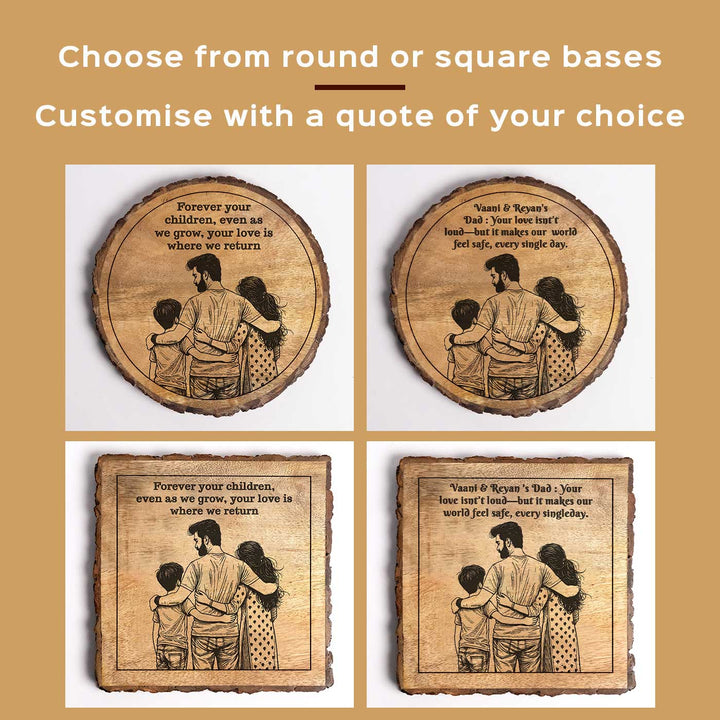 Personalized Hand Carved Engraved Dad And Children Theme Wooden Decorative Plaque