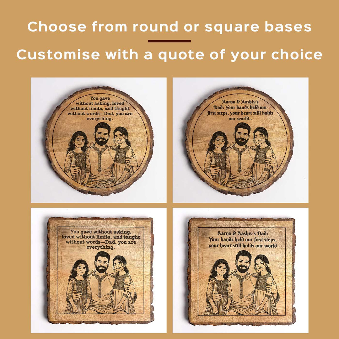 Personalized Hand Carved Engraved Dad And Daughters Theme Wooden Decorative Plaque