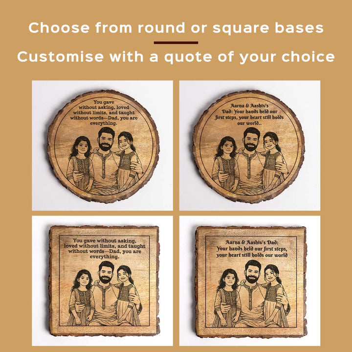 Personalized Hand Carved Engraved Dad And Daughters Theme Wooden Decorative Plaque