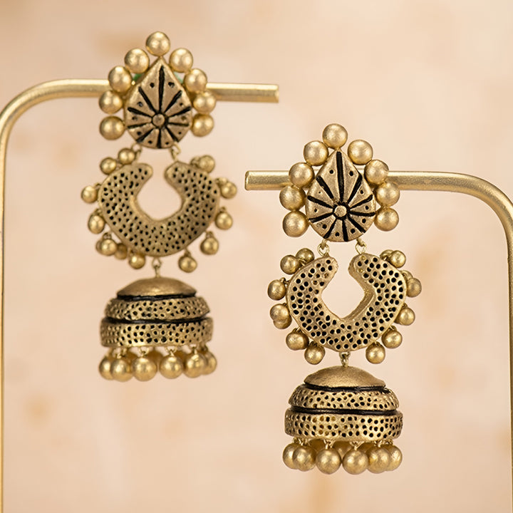 Handmade Golden Antique Terracotta Earrings