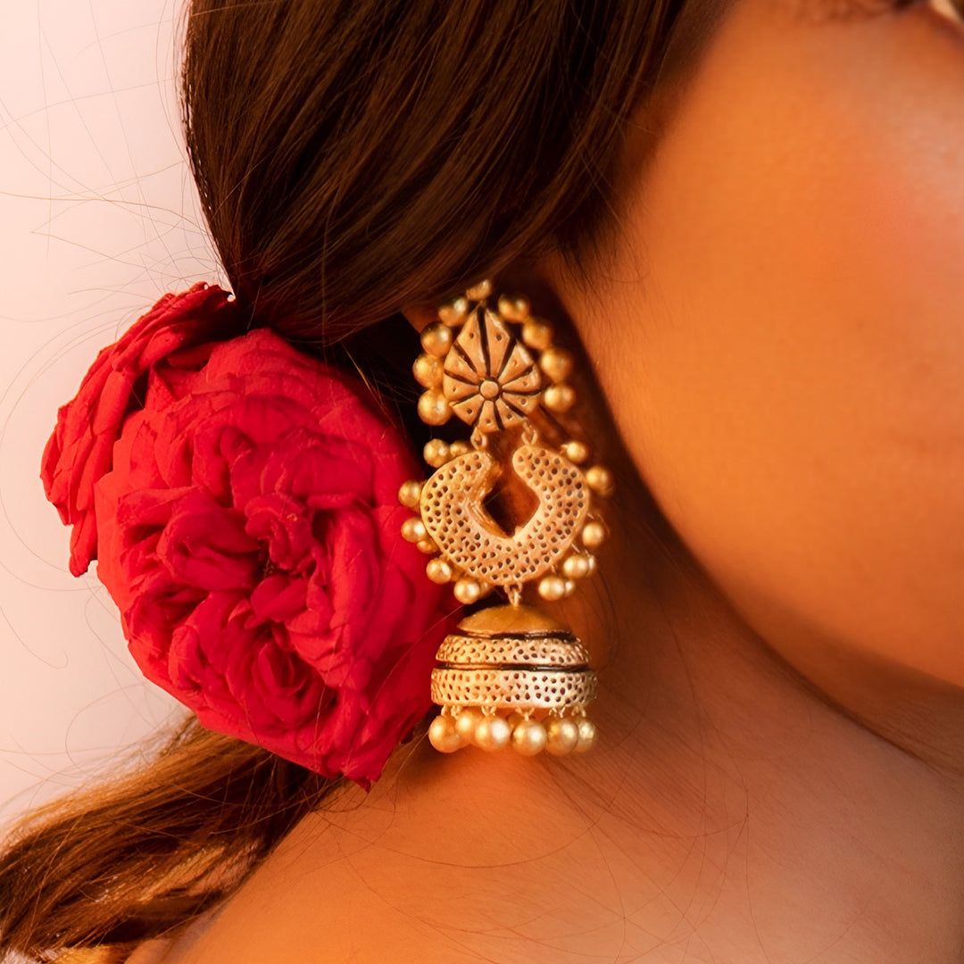 Handmade Golden Antique Terracotta Earrings