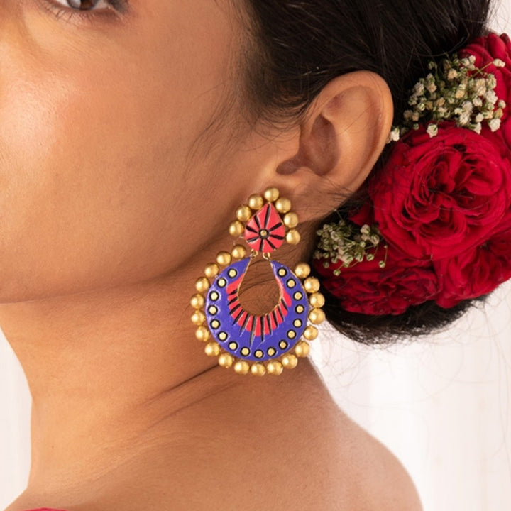 Handmade Pop Chandbali Terracotta Earrings