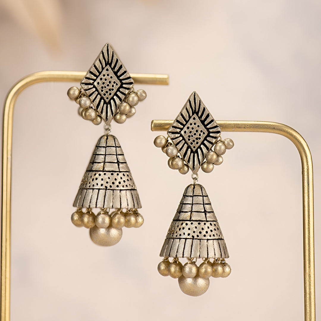 Handmade Festive Cone Terracotta Earrings