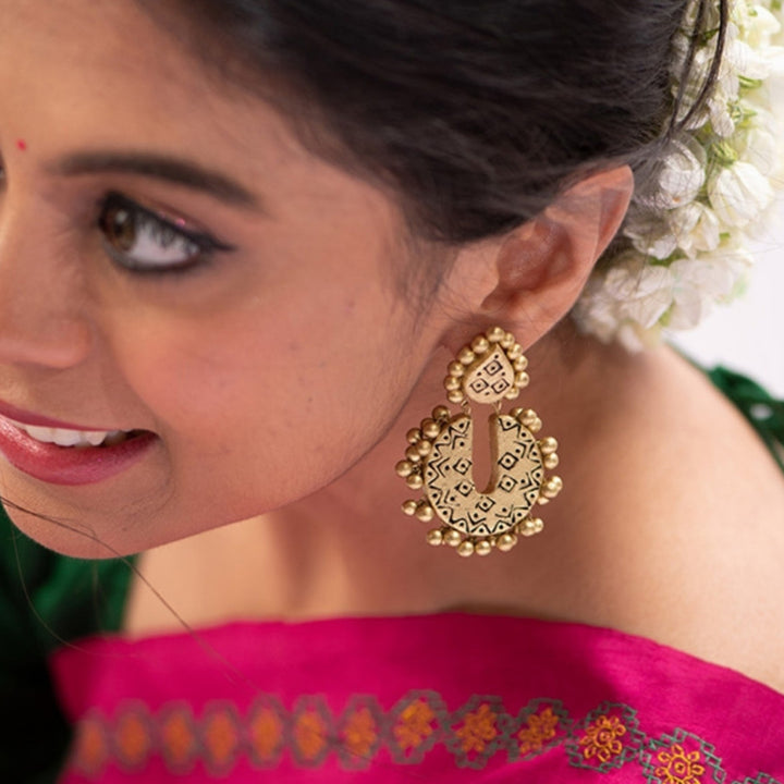 Handmade Rustic Gold Chandbali Terracotta Earrings