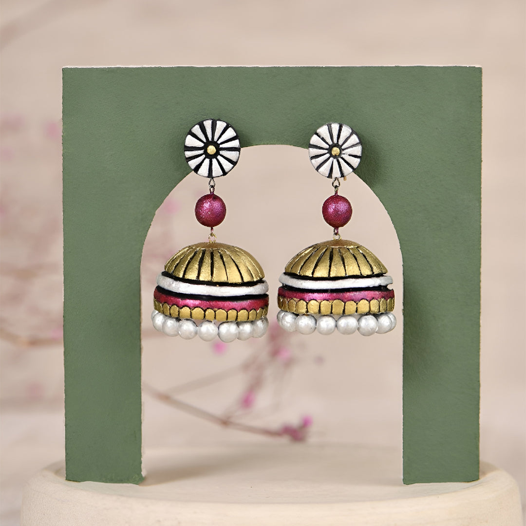 Handmade Pearl Drop Terracotta Earrings