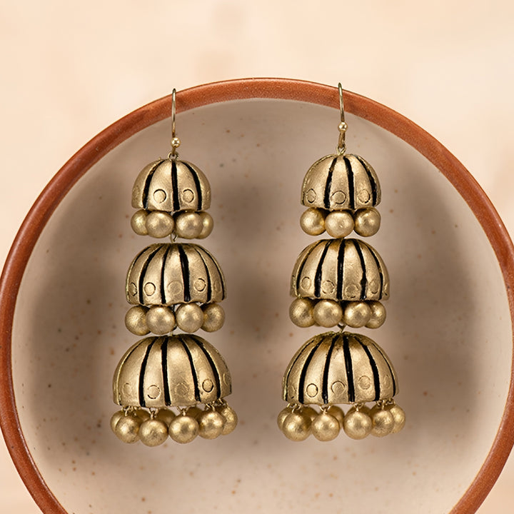 Handmade Triple Dome Terracotta Earrings
