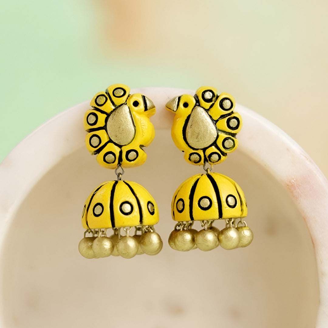 Handmade Peacock Terracotta Earrings
