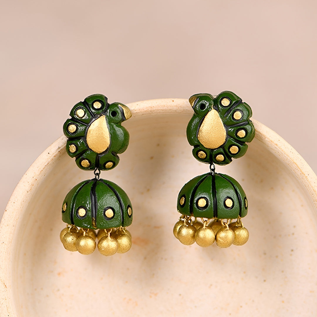 Handmade Peacock Terracotta Earrings
