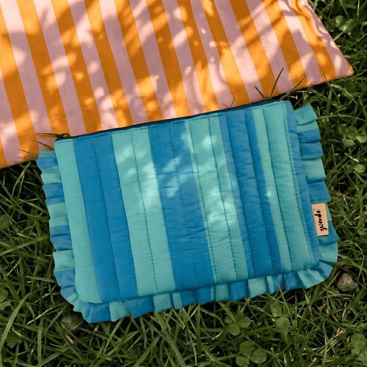 "Lana" Compact Flat Pouch With Ruffled Edges For Women | Broad Stripes