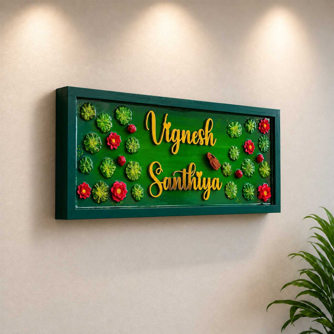 Lily 3D Personalized Slim Rectangle Resin & Teak Wood Name Plate With Acrylic Letters For Home