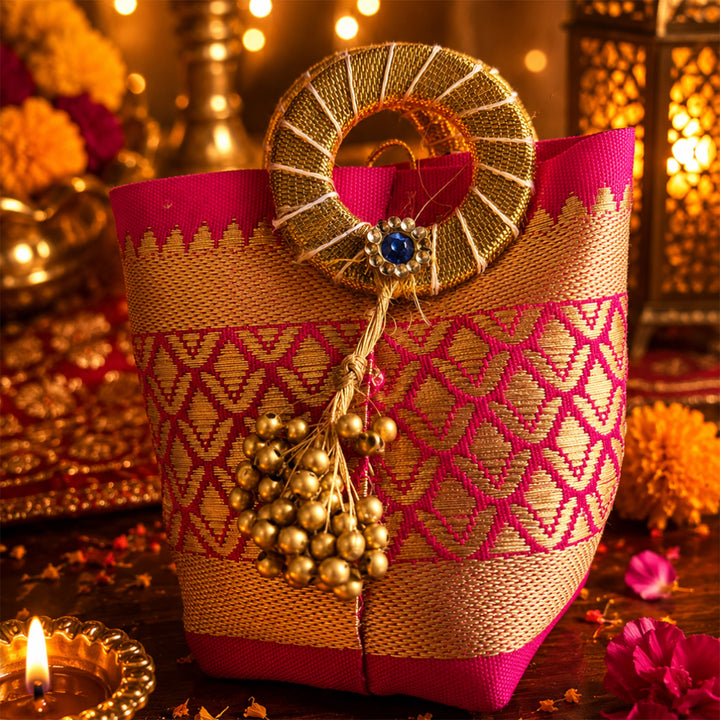 Shubh Labh Pink Celebration Diwali Gift Hamper With Urli Soy Wax Candle And Almond Potli For Festive Gifting