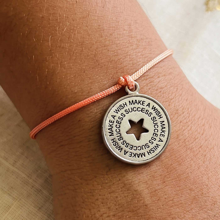 Engraved "Make a Wish" Quote Metal Charm Rakhi With Roli Chawal for Brother