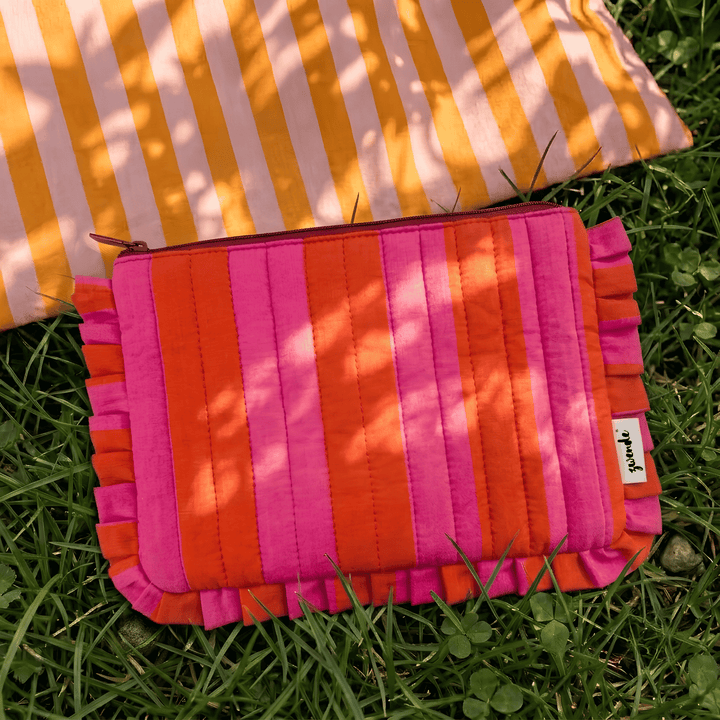 "Lana" Compact Flat Pouch With Ruffled Edges For Women | Broad Stripes