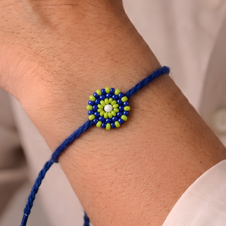 Hand Beaded Chaand Rakhi With Roli Chawal For Brother