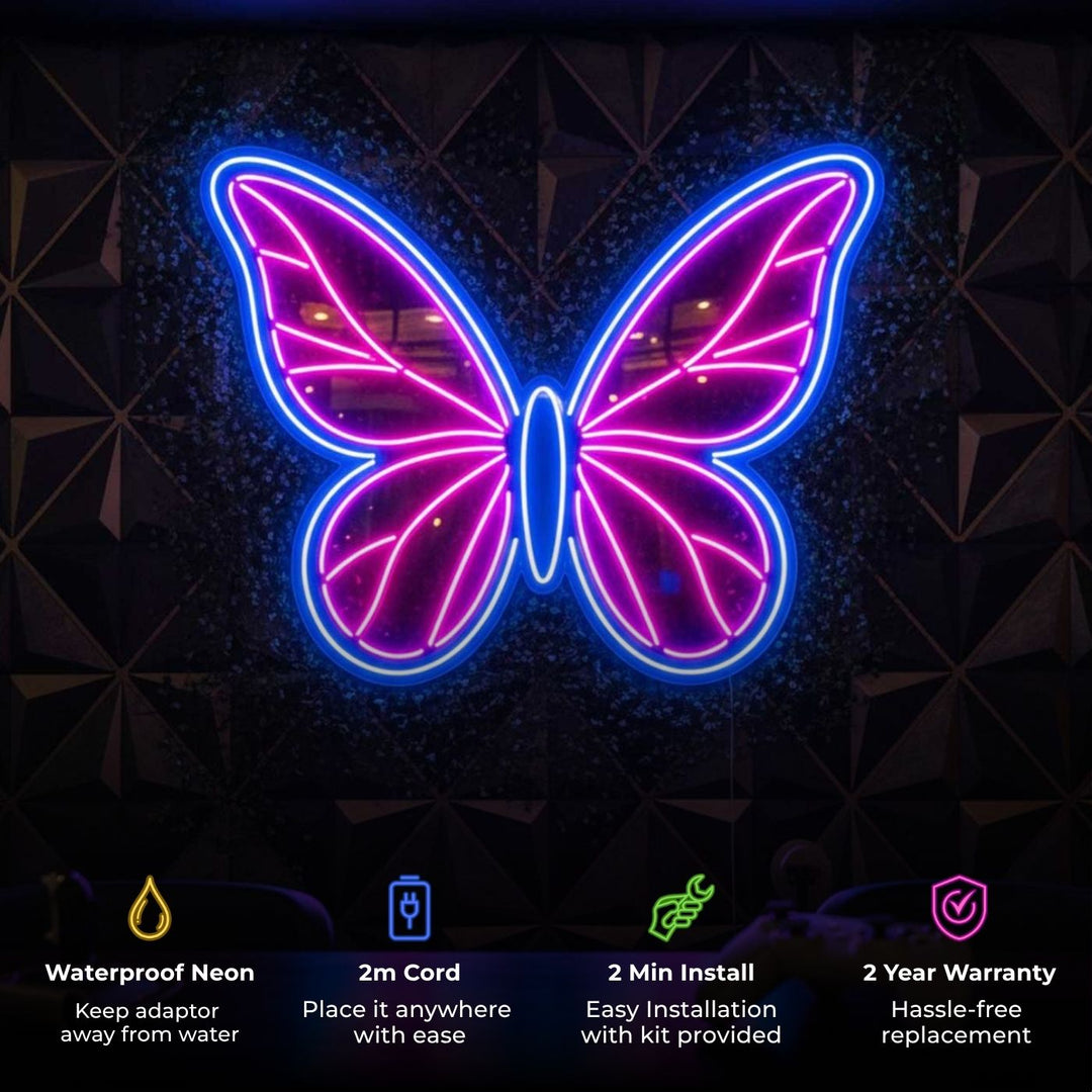 Handmade "Butterfly Neon Light Sign Board" For Restaurant Photo Booth Decor