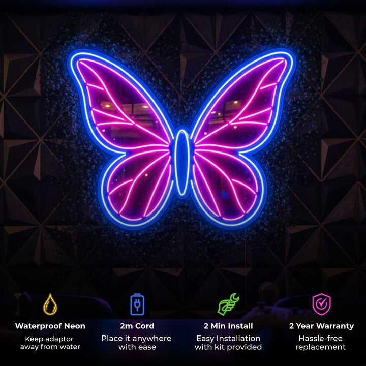 Handmade "Butterfly Neon Light Sign Board" For Restaurant Photo Booth Decor