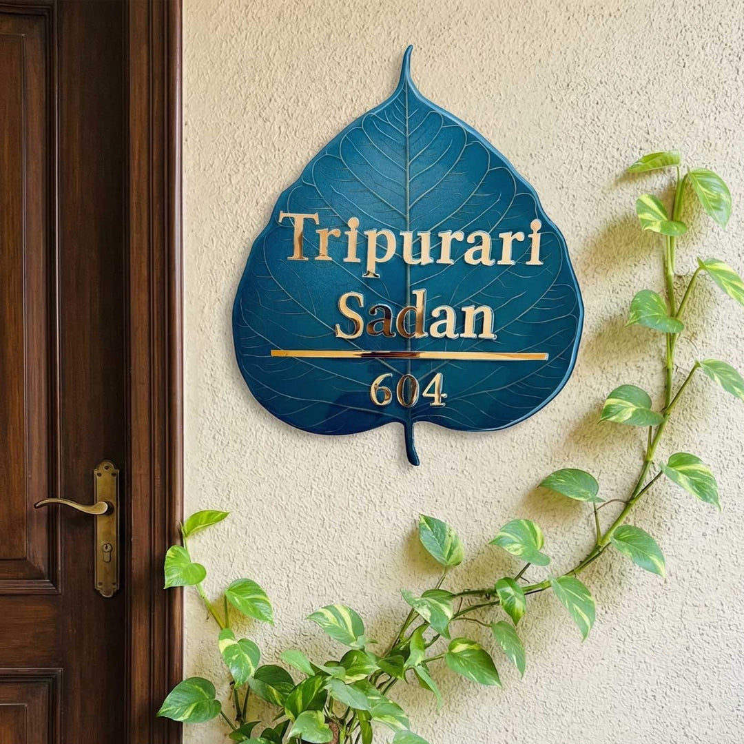 Personalized Blue Leaf Shaped Resin Name Plate