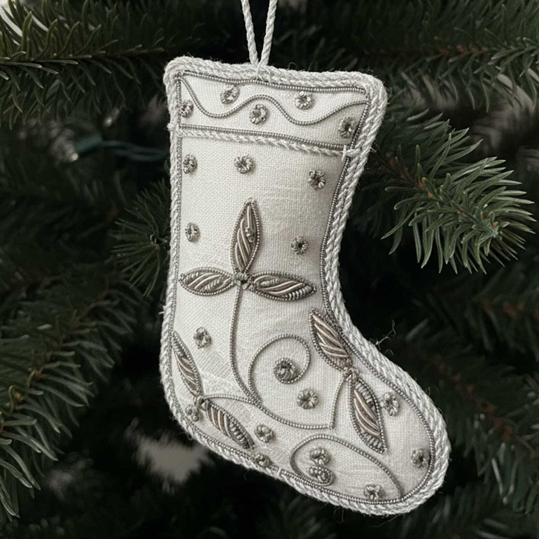 Silver Stocking Sequin Premium Zardozi Ornament