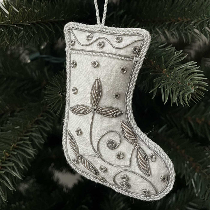 Silver Stocking Sequin Premium Zardozi Ornament