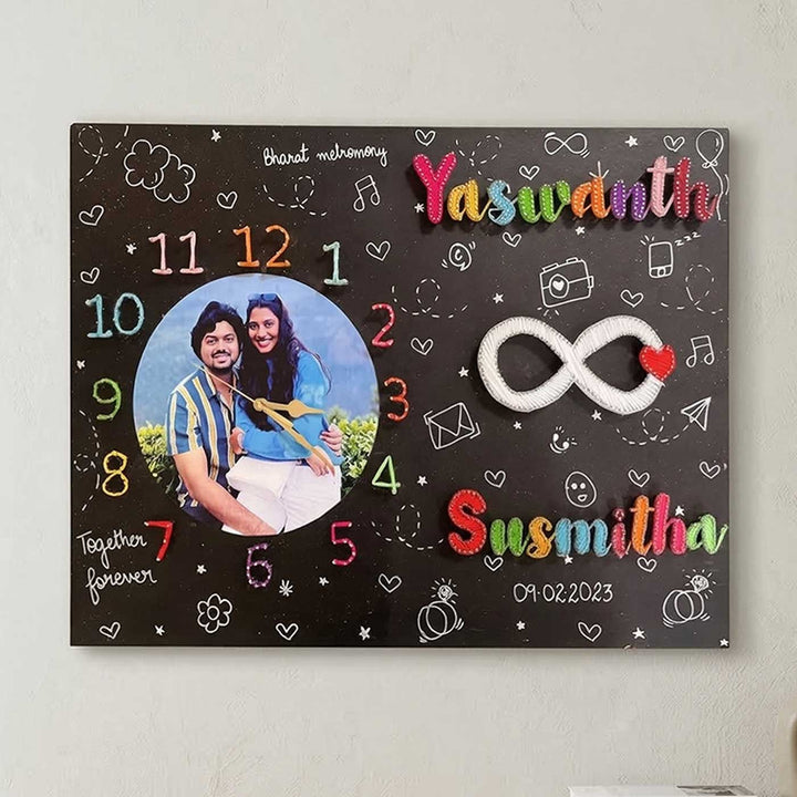 Photo Personalized String Art Clock For Couple Wooden Name Plate