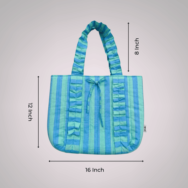 "Esmeralda" Ruffled Tote Bag With Vertical Ruffle Details For Women | Thin Stripes