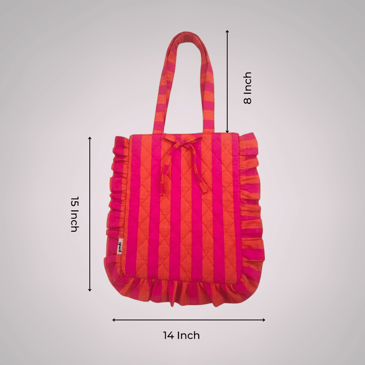 "Belle" Flat Tote Bag With Bow Detail & Magnetic Closure For Women | Thin Stripes