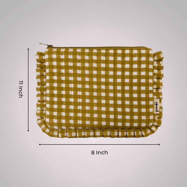 "Lana" Compact Flat Pouch With Ruffled Edges For Women | Broad Stripes