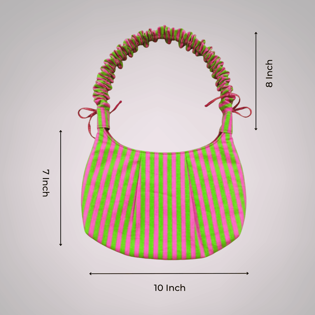 "Eloise" Handbag With Ruffled Straps & Bow Details For Women | Thin Stripes