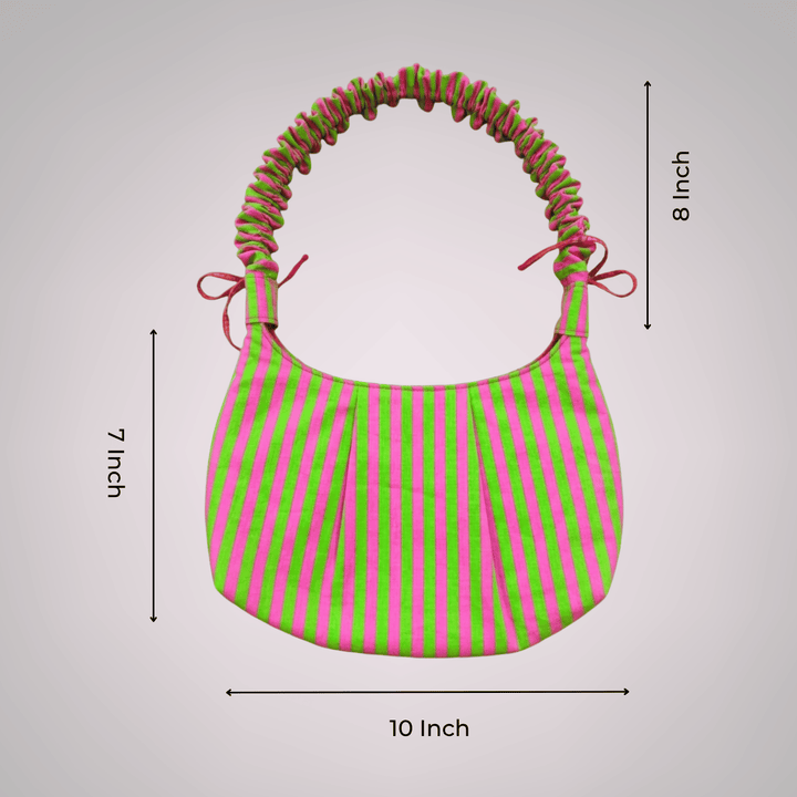 "Eloise" Handbag With Ruffled Straps & Bow Details For Women | Thin Stripes