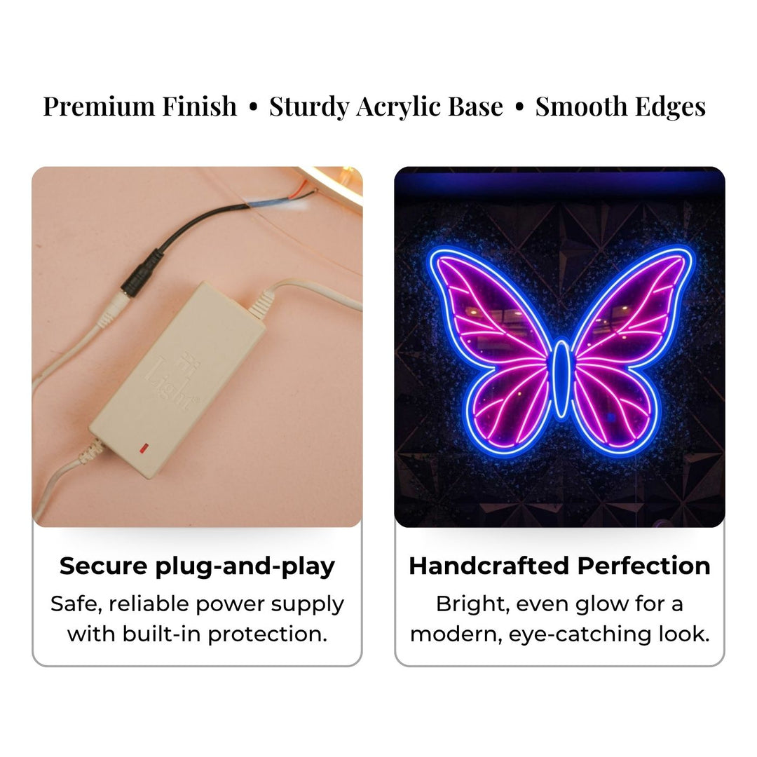 Handmade "Butterfly Neon Light Sign Board" For Restaurant Photo Booth Decor