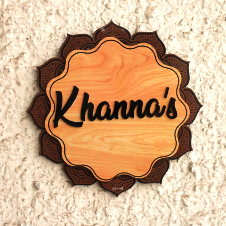 Personalized Printed Mandala Flower MDF Wood Name Plate With 3D Letters