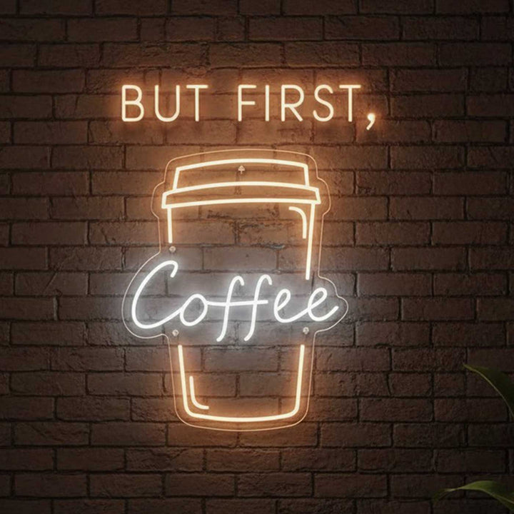 Handmade "But, First Coffee" Neon Light Sign Board for Cafe and Kitchen Decor