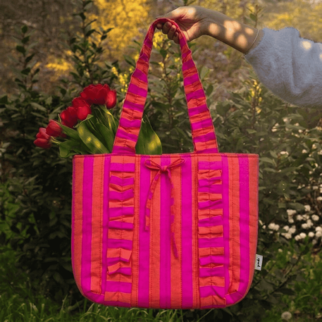 "Esmeralda" Ruffled Tote Bag With Vertical Ruffle Details For Women | Broad Stripes