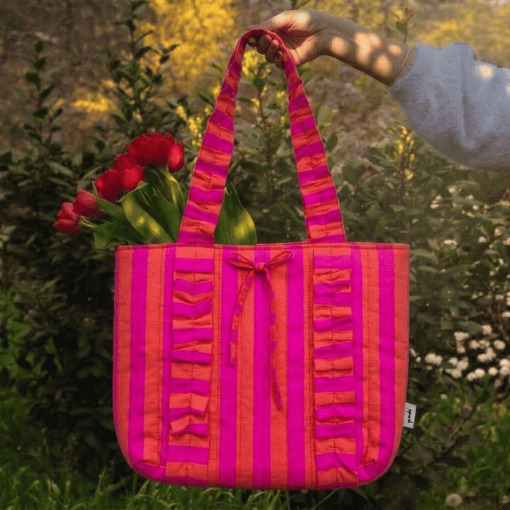 "Esmeralda" Ruffled Tote Bag With Vertical Ruffle Details For Women | Broad Stripes